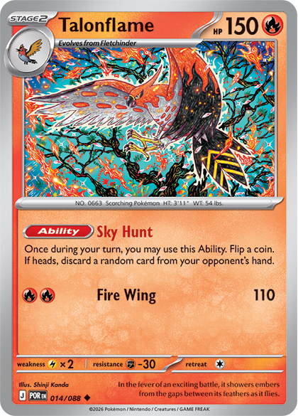 Carta Pokémon de Talonflame - Ilustración de Shinji Kanda - Expansión Megaevolución-Orden Perfecto