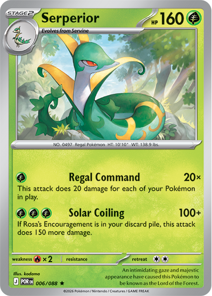 Carta Pokémon de Serperior - Ilustración de kodama - Combo de Enroscamiento Solar Orden Perfecto